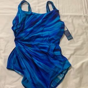 Gorgeous new one pice conservative cut multi blue suit